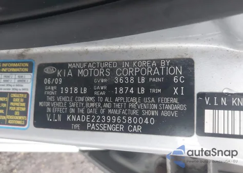 2009 Kia Rio z USA, uszkodzony, nr VIN KNADE223996580040